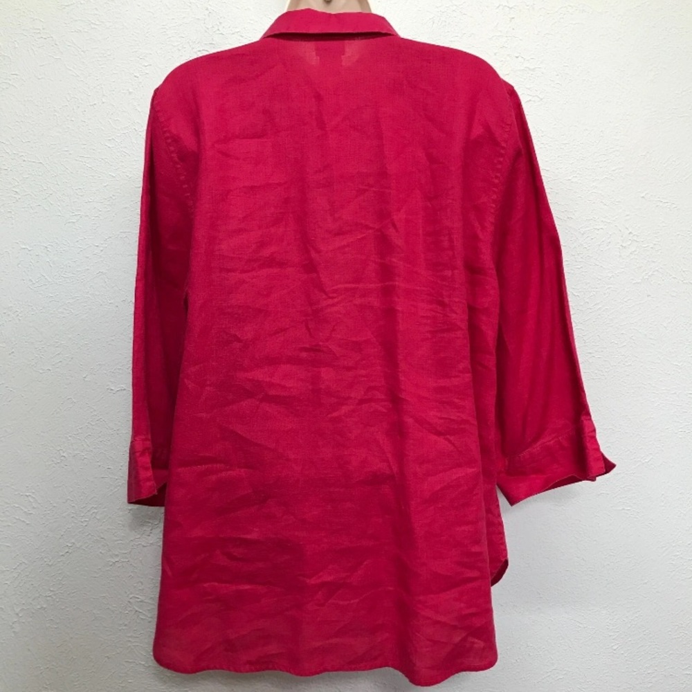 Chicos No-Iron Linen Shirt Top Size 2 Magenta 3/4 Sleeve Button Up Pocket L 12 - Picture 6 of 8